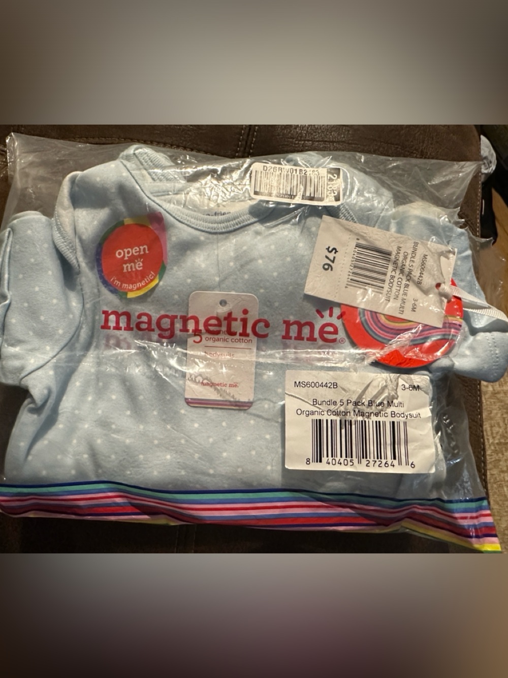 NEW Magnetic Me 5 Pack Blue Multi Organic Cotton Magnetic Bodysuit Size 3-6 mos